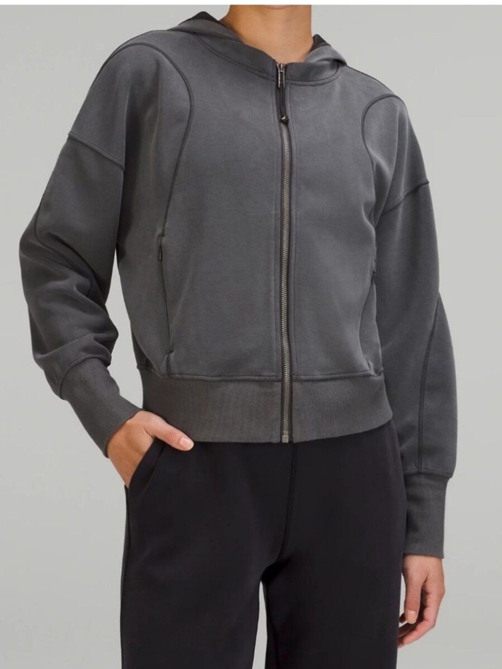 Flawed Lululemon Softstreme Pocketed Hoodie in Charcoal Sz 12